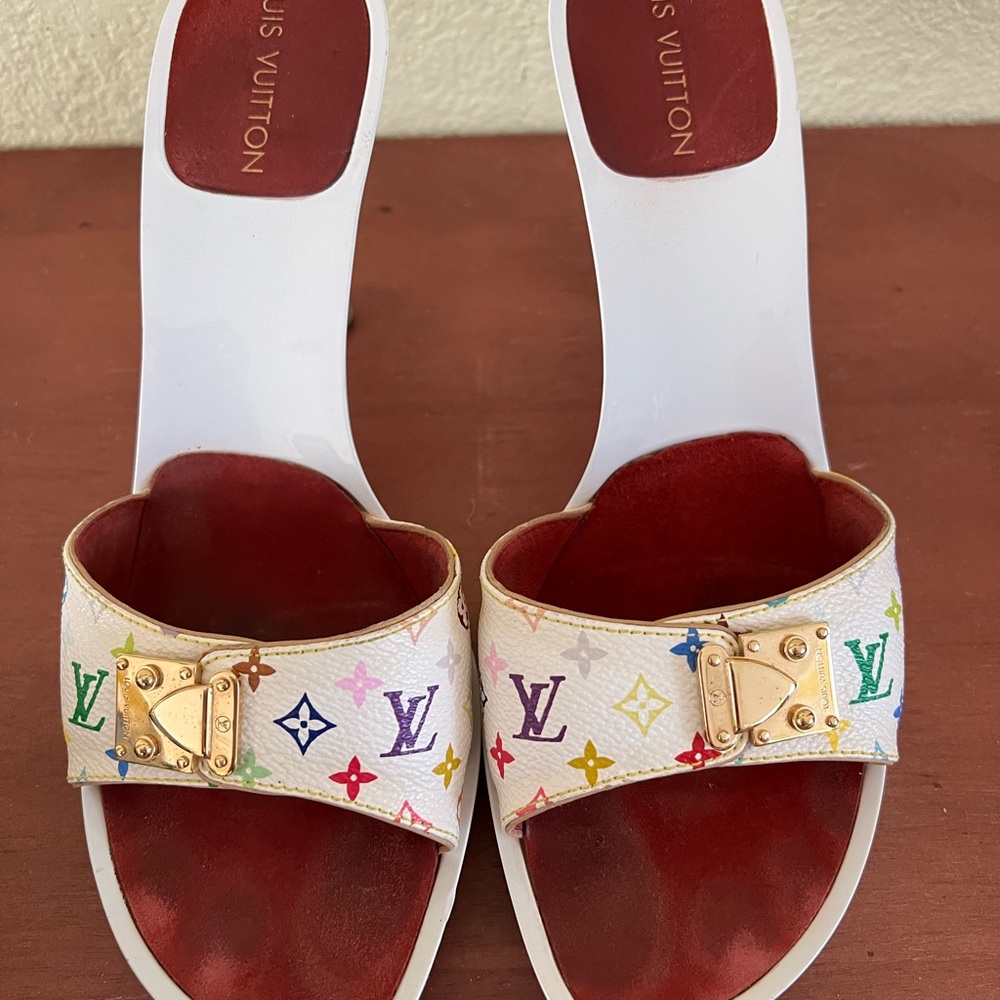 Vintage Louis Vuitton Leather Sandals multi color white Size 38